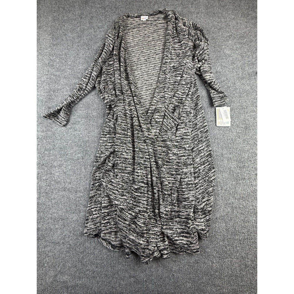 LuLaRoe Cardigan Sweater Womens XL Gray Striped Open Front‎ Flare Sleeve Pockets